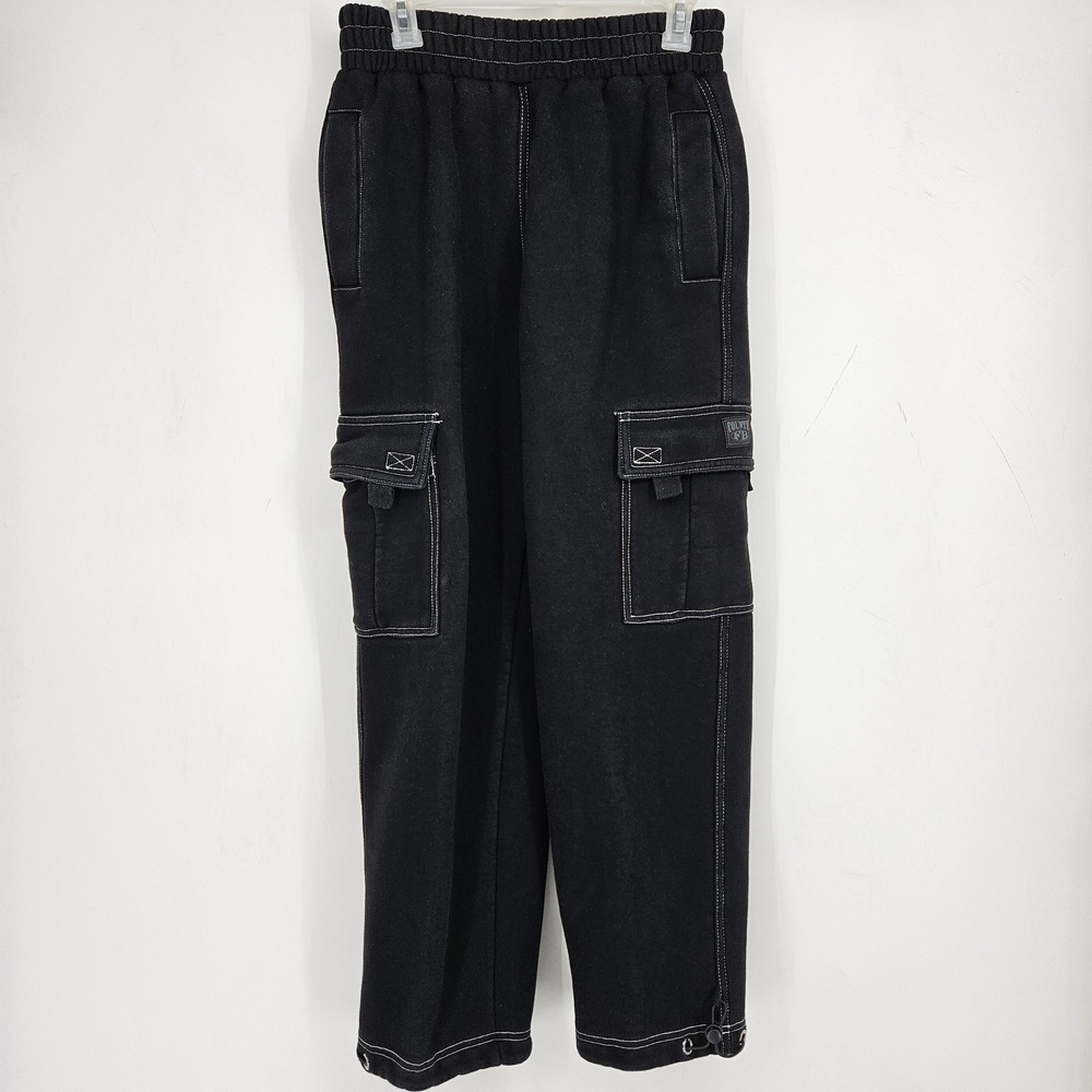 FB County Sweatpants Mens Small Black Cargo Elastic Joggers Pants